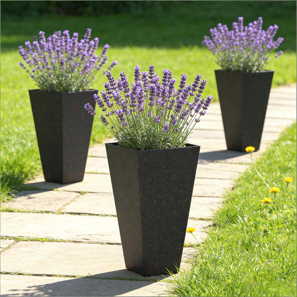 English Elm Set of 3 Tall Square Faux Marble Column Planters for Patio Entryway or Balcony Brown T3971P440164