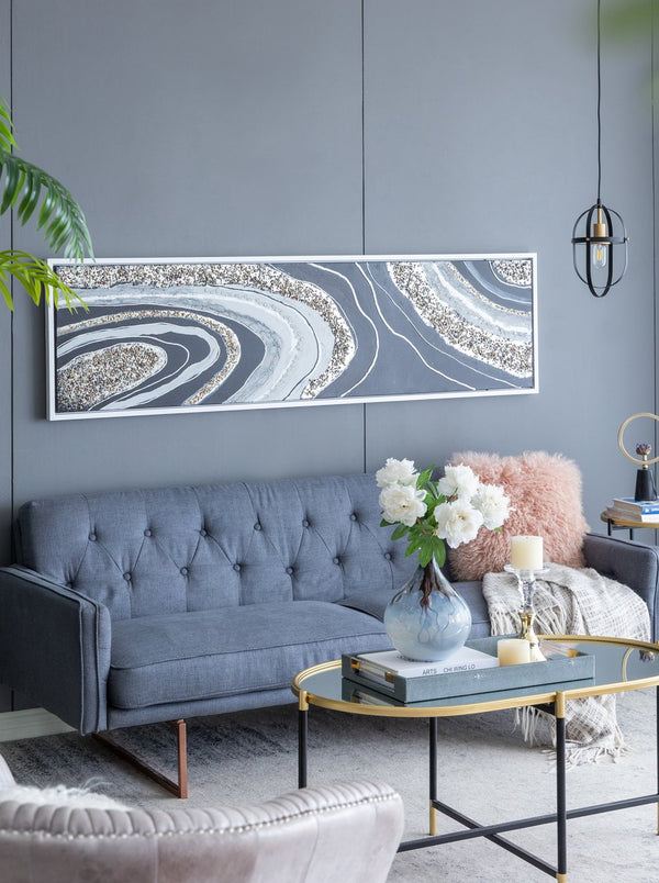 English Elm 70.9X19.7X1.5" Elongated Landscape Oil Painting With Metallic Accents And Textured Stones For Modern Decor W2078P313340