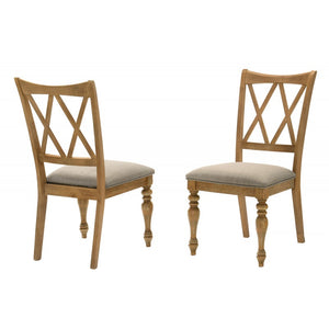 English Elm Antique Natural Oak Wood Dining Chairs Set of 2 - Solid Wood Farmhouse Double X Back, Rustic Seating B011P375256
