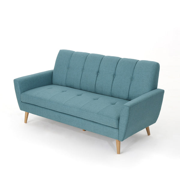 English Elm Christopher Knight Home® - Sunnydale Mid-Century 71.3" Flared Arm Sofa in Blue Fabric with Tufted Button Back & Rubberwood Legs 60849.00BLU