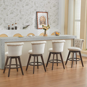English Elm 26" Plush Velvet Swivel Counter Stools Set of 2 with Tufted Back, High-Res Foam & Sturdy Wood Legs Beige W1143P362518