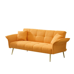 English Elm 70-inch Teddy Fleece Sofabed Convertible Futon with Adjustable Arms & Backrest, Plush Studio Bed Lounge Yellow W2290P257425