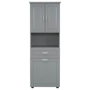 English Elm Tall Bathroom Cabinet with Tilt-Out Laundry Hamper, Adjustable Shelves, Anti-Tip Design & Large Storage Grey WF323481AAE