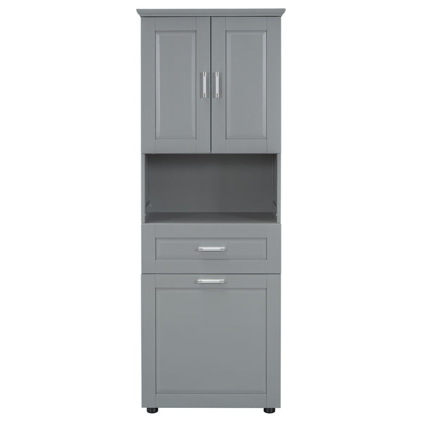 English Elm Tall Bathroom Cabinet with Tilt-Out Laundry Hamper, Adjustable Shelves, Anti-Tip Design & Large Storage Grey WF323481AAE