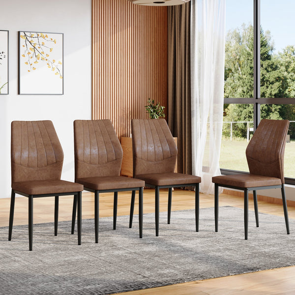 English Elm Set of 4 Brown Shell-Pattern Dining Chairs with Ergonomic Tech Fabric, Sturdy Metal Legs, 37" Brown+Black W1151P359591