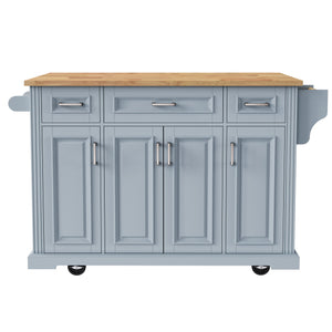English Elm K&K 54" Farmhouse Kitchen Island with Embossed Texture, Drop Leaf, Soft-Close Drawers & Wheels Grey+Blue N707P195395G