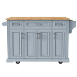 English Elm K&K 54Inch Large Kitchen Island With Rubber Wood Drop Leaf, Embossed Texture Rolling Kitchen Cart On 4 Wheels With 4 Doors and 3 Drawers, Kitchen Island With Storage For Kitchen, Dining Room,Grey Blue