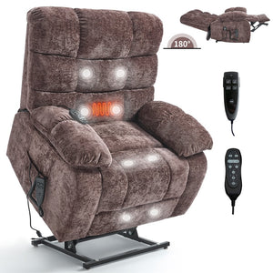 English Elm Lift Power Recliner Chenille Chair Dual Motor Massage Heat 350 Lb Capacity Living Room Brown W3224P288620