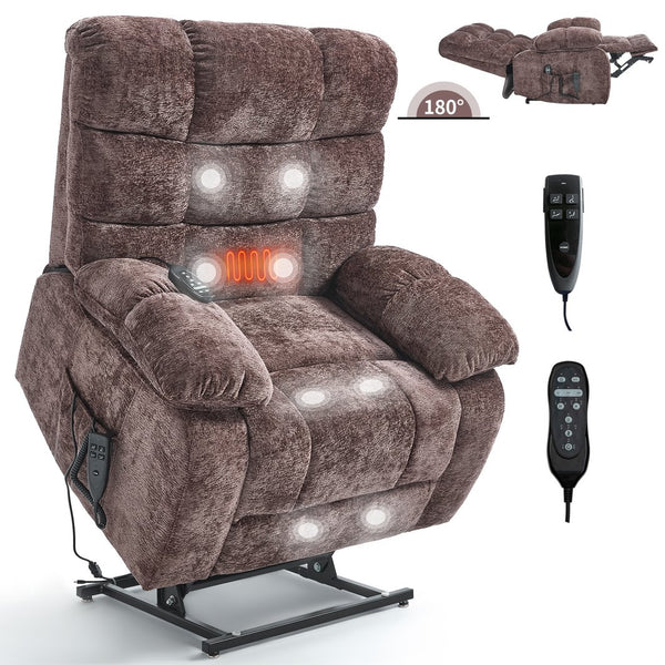 English Elm Lift Power Recliner Chenille Chair Dual Motor Massage Heat 350 Lb Capacity Living Room Brown W3224P288620