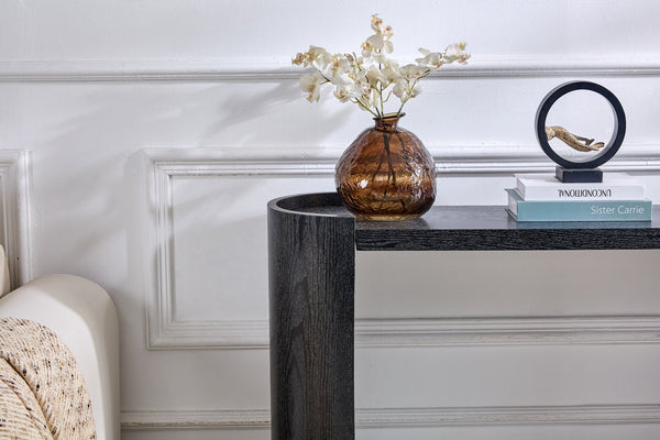 English Elm Double-layer Matte Black Console Table Curved Shelf Minimalist Entryway Sofa Side W3875P388009