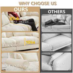 English Elm Over Size Modern Two-Seater Sofa With Ottoman - Plush Velvet, Stylish Bolster Armrests & Pillows W714S01070-GIGA