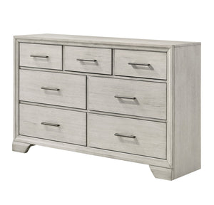 English Elm 1pc Five-Drawer Chest in White Mist Finish with Metal Knobs & Handles, Spacious Bedroom Storage Solution Antique White 62.5 L x 20.5 W x 41 H B011P228954