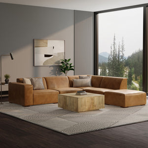 English Elm Rex Handcrafted Right Sectional Sofa with Ottoman — Eco-Friendly Performance Fabric, Durable Comfort Brown B136P199271