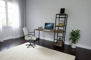 English Elm Furnish Modern Black Metal Frame Writing Desk With Oak Top & 2 Shelves For Home Office & Gaming B02964522
