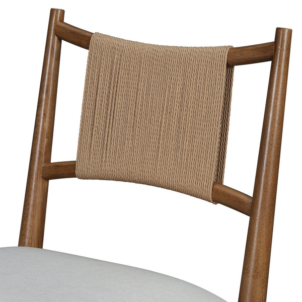 English Elm Upholstered Linen Dining Chairs Set of 2 Rubberwood Mid-century Woven Paper Rope Back Beige,Brown N776P385751D
