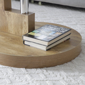 English Elm Modern Round Glass Top Coffee Table with Wood Mdf Base and Open Lower Shelf Natural W1117P272166