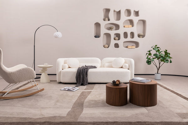 English Elm 2 Piece Japandi Cloud Sofa Set Boucle Upholstered Low Profile Modern Living Room W2664S00053