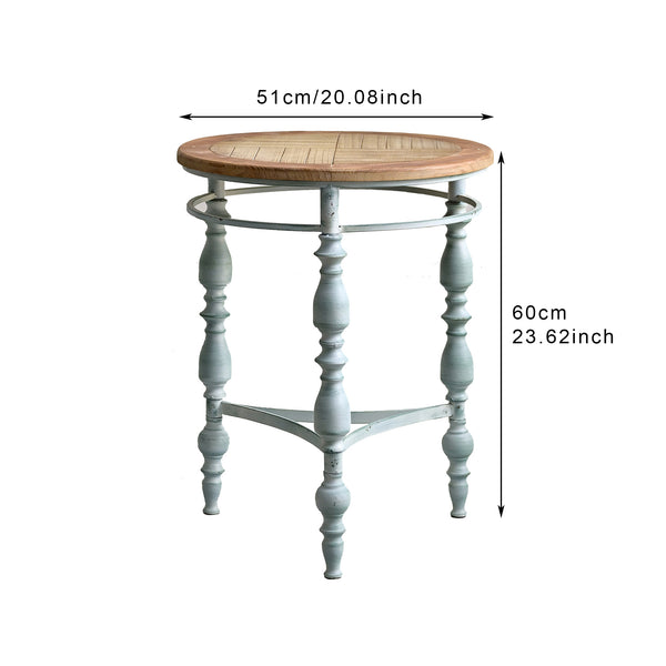 English Elm Easy Assembly Round Carved Wood End Table Rustic Distressed Finish for Living Room W3933P379165