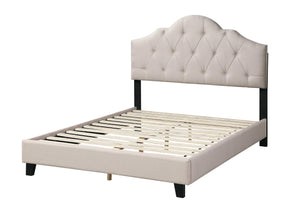 English Elm Contemporary Upholstered Queen Bed with Tufted Arched Headboard, Adjustable Height, Linen-Like Fabric Light Brown 62 L x 34 W x 7 H B011S01432