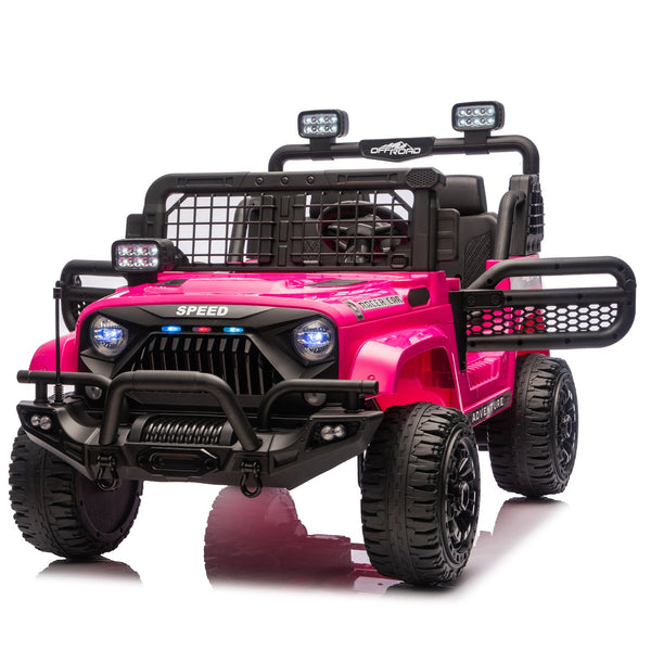 English Elm 24v Dual Motor Two Seat Kids Electric Ride on Car with Remote Control and Bluetooth Audio Pink W1578P305898