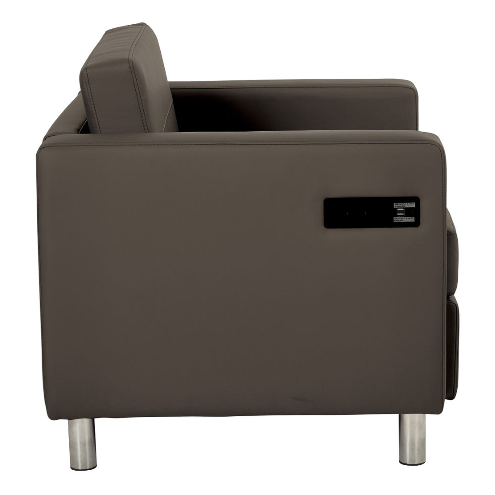 OSP Home Furnishings Atlantic Lounge Chair with Built-in Ac Outlet and Usb Port for Modern Living Spaces Graphite ATL51-R111