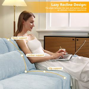 English Elm Four-Seater Sofa Set With Movable Ottoman & Lumbar Pillow - Elegant Sky Blue Chenille Comfort! W714S01212