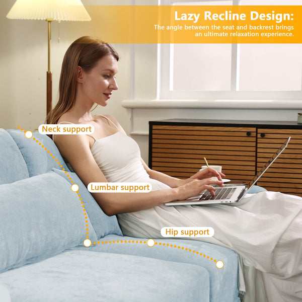 English Elm Four-Seater Chenille Sofa In Sky Blue - Ergonomic Design, Solid Wood Frame, Perfect For Lounges & Hotels W714S01210