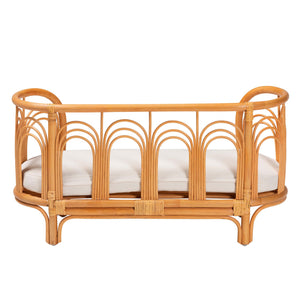 English Elm Bohemian Rattan Pet Bed with Openwork Weave Honey Finish and Removable Cushion B2750P467729