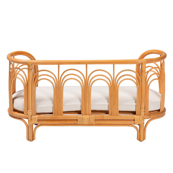 English Elm Bohemian Rattan Pet Bed with Openwork Weave Honey Finish and Removable Cushion B2750P467729