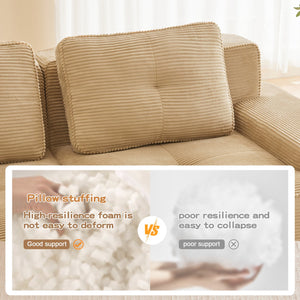 English Elm 153" Modern L-Shaped Sectional Sofa In Camel Corduroy With Movable Ottoman & Tufted Comfort Design W714S01472