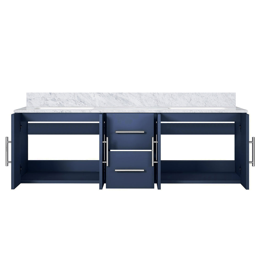 English Elm Navy Blue Double Bath Vanity With Carrara Marble Top, Spacious Storage & Soft-Close Drawers, 60" W B2731P258501