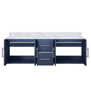 English Elm Navy Blue Double Bath Vanity With Carrara Marble Top, Spacious Storage & Soft-Close Drawers, 60" W B2731P258501