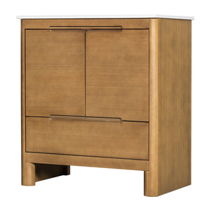 English Elm [video] 30 Inch Freestanding Bathroom Vanity Pine Legs Ceramic Sink Soft Close Storage Natural N759P412928N