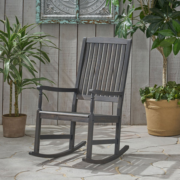 English Elm Christopher Knight Home® - Acacia Outdoor Porch Rocking Chair – Durable Acacia Hardwood, Rustic Slat Design, Smooth Rocking Motion DARK GREY 65490.00DGRY