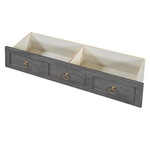 English Elm Full Size Murphy Bed Cabinet with Usb Charging Drawer and Pine Wood Frame Gray LP000427AAE