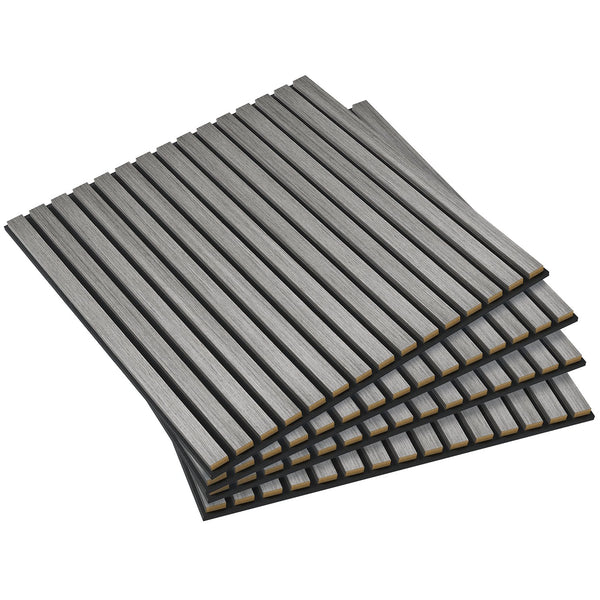 English Elm HOMCOM 3D Faux Wood Wall Panels 24" x24" Sound Absorbing Slat Panels for Home Office & Ceiling Decor Gray W2225P229716