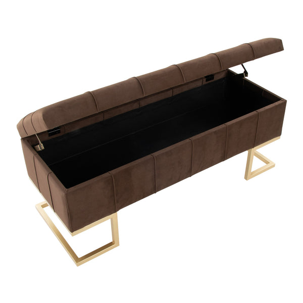 English Elm Storage Bench Button Tufted Velvet Seat Gold Steel Legs Glam Entryway Footboard B202P471511