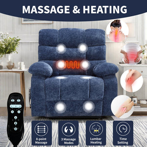 English Elm Lift Power Recliner Chenille Chair Dual Motor Massage Heat 350 Lb Capacity Living Room Blue W3224P288636