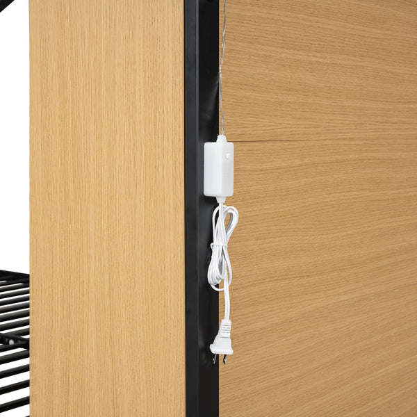 English Elm Full House Bed Frame with Shelves & LED Lights — Metal + Wood Full-Size Playhouse Bed for Kids Room Decor Black N737P176706B