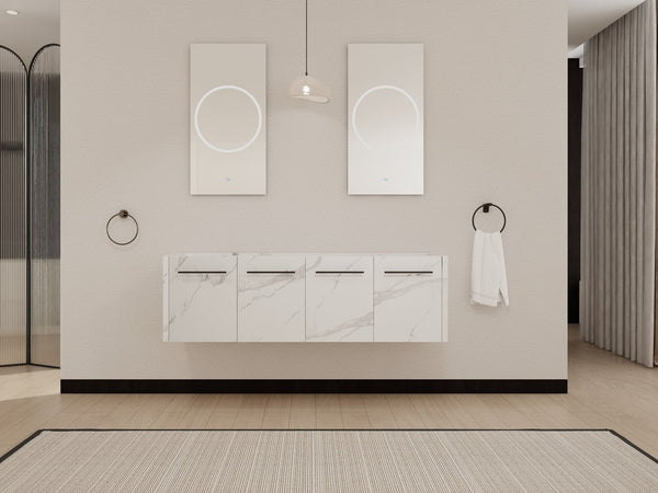 English Elm 60 Inch Wall-mounted Bathroom Vanity Cabinet with Soft-Close Doors, Eco Plywood, Scratch & Water-Resistant Finish White W999P208037