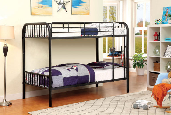 English Elm Twin Industrial Metal Bunk Bed with Wood Panels and Built-In Ladder, Guarded Top, Versatile Layouts Black 77 L x 44 W x 5 H B2741P353739