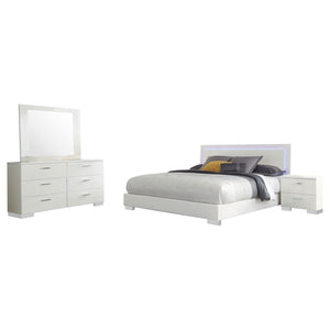 English Elm Dulcey White High Gloss 4-Piece Eastern King Bedroom Set With Led Headboard For Modern Elegance B062S01327
