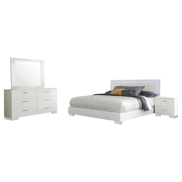 English Elm Dulcey White High Gloss 4-Piece Eastern King Bedroom Set With Led Headboard For Modern Elegance B062S01327
