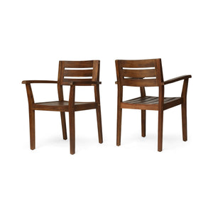 English Elm 7 Piece Solid Acacia Hardwood Expandable Outdoor Dining Set with Six Slatted Chairs Dark Brown,Teak N762S000033AAD