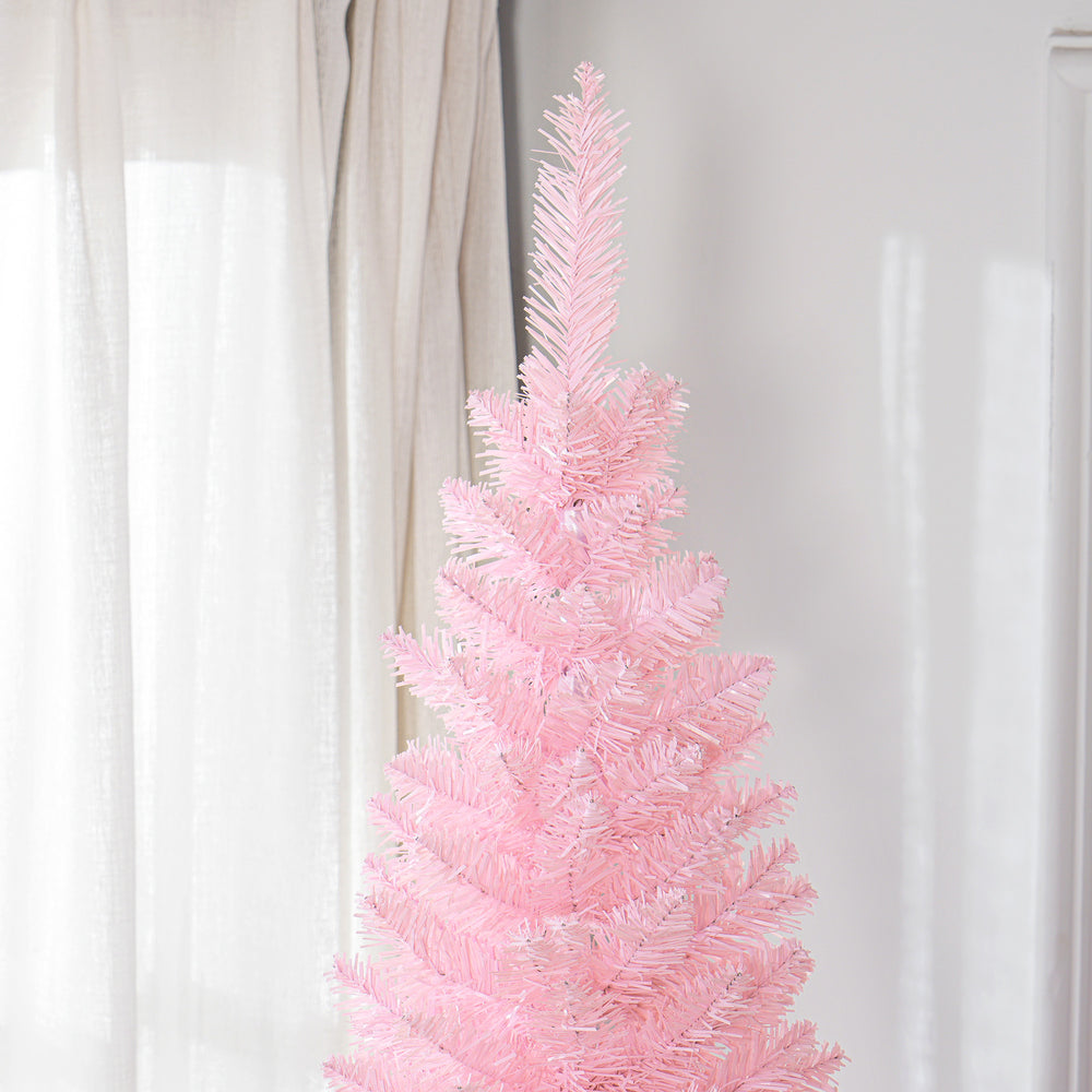 English Elm Homcom 8' Slim Pink Artificial Christmas Tree With Realistic Branch Tips, Easy Assembly & Safe Design W2225P249665