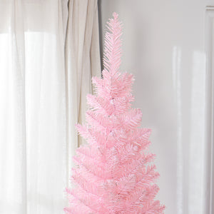 English Elm Homcom 8' Slim Pink Artificial Christmas Tree With Realistic Branch Tips, Easy Assembly & Safe Design W2225P249665