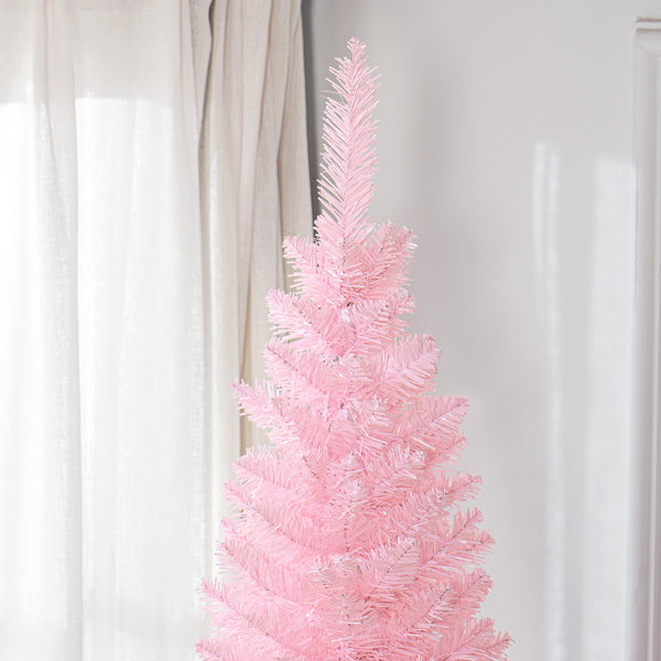 English Elm Homcom 8' Slim Pink Artificial Christmas Tree With Realistic Branch Tips, Easy Assembly & Safe Design W2225P249665