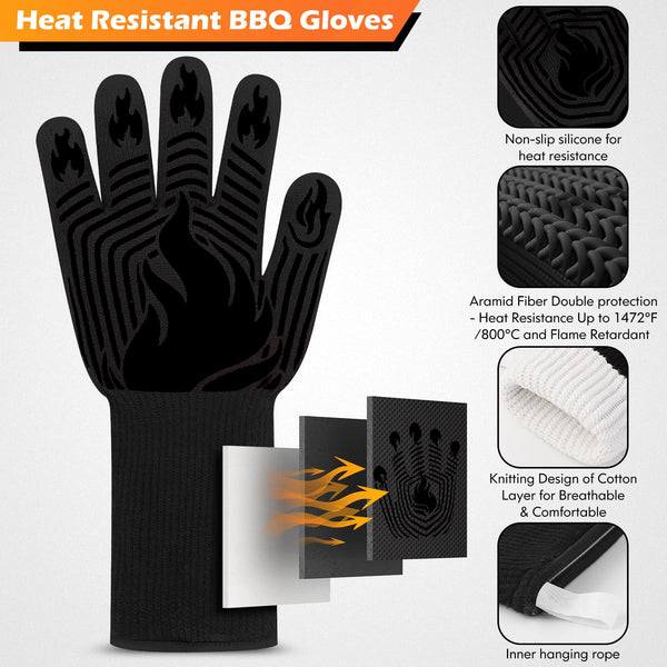 English Elm Bbq Gloves Aramid Fiber Heat Resistant Silicone Grip Five Finger Washable Mitts W2181P192852