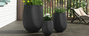 English Elm U_style Egg Shaped Mgo Stone Look Planters Set of 3 Sculptural Pots for Patio Garden N711P406659B