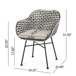 English Elm Christopher Knight Home® - HERBERT Woven Club Chair in Black PE Rattan & Iron with Waterproof Fabric — Modern Outdoor Patio Comfort 70432.00BWHI